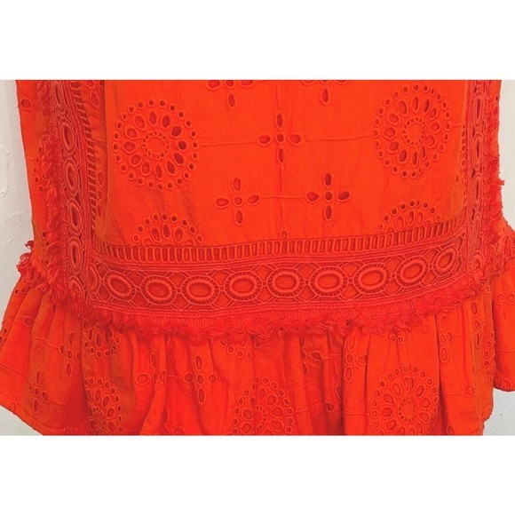 Crown & Ivy Blouse Crochet Ruffle Boho Frayed Rodeo Size PM Petite Medium - Picture 7 of 12